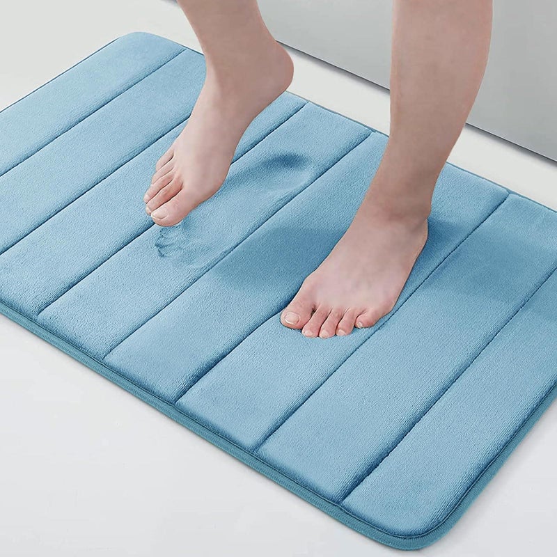 Buganda Memory Foam Bath Mat, 24" x 16", Ultra Soft and Non-Slip Bathroom Rugs, Water Absorbent and Machine Washable Bath Rug for Bathroom, Shower, and Tub, Blue - Image 1